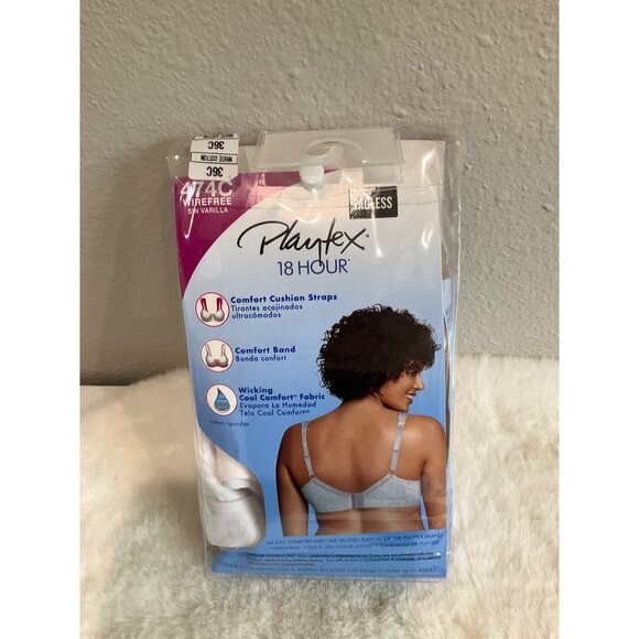 Playtex 18 Hour Cotton Stretch Wireless Full Coverage Bra US474C 36C WHITE - Picture 4 of 4